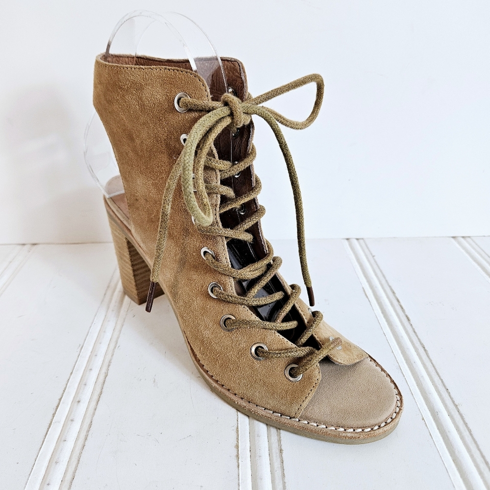 Jeffrey Campbell x Free People Heels 8 Cors Suede Lace Up Boho Booties Brown